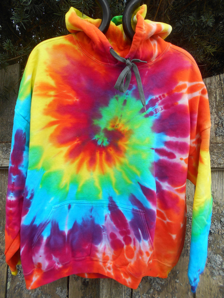 Size 2XL Rainbow Splatter Pattern Tie Dye Zip-Up Hoodie